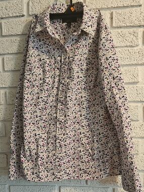 Banana Republic Cream Floral Print Blouse with Pink, Blue & Black